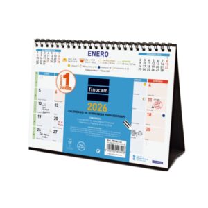 Finocam Calendario de Sobremesa - Anual 2026 - Formato S - 210x70x155mm - Espacio para Escribir - Color Azul y Blanco
