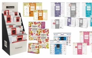 Finocam Expositor de Pie con 163 Calendarios Neutros y Trendy Surtidos en Catalan - Anual 2026 - Estructura de Carton - Color Surtidos