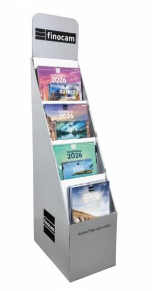 Finocam Expositor de Pie con 64 Calendarios de Imagenes Surtidos - Anual 2026 - Estructura de Carton - Color Surtidos