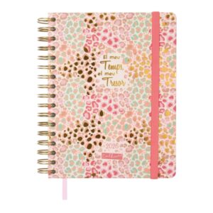 Finocam Talkual Agenda de Espiral en Catalan - Anual 2026 - Tapa Dura - Cierre de Goma - Formato 1/4 - 155x217mm - Semana Vista Horizontal - Tematica de Estampado Oro