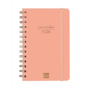 Finocam Alma Agenda - Anual 2026 - con Espiral - Formato E5 - 131x19x190mm - Semana Vista Horizontal - Color Coral