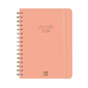 Finocam Alma Agenda - Anual 2026 - con Espiral - Formato E10 - 172x19x220mm - Semana Vista Horizontal - Color Coral