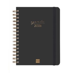 Finocam Alma Agenda - Anual 2026 - con Espiral - Formato E10 - 180x30x220mm - 1 Dia por Pagina - Color Negro