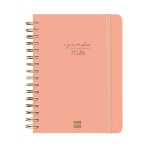 Finocam Alma Agenda - Anual 2026 - con Espiral - Formato E10 - 180x30x220mm - 1 Dia por Pagina - Color Coral