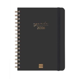 Finocam Alma Agenda en Catalan - Anual 2026 - con Espiral - Formato E10 - 180x30x220mm - 1 Dia por Pagina - Color Negro