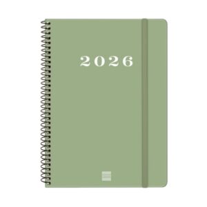 Finocam My Agenda de Espiral - Anual 2026 - Tapa Dura Antirayaduras - Formato E10 - 171x9x212mm - Semana Vista Horizontal - Color Verde
