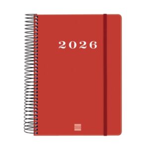 Finocam My Agenda de Espiral - Anual 2026 - Tapa Dura Antirayaduras - Formato E10 - 185x20x212mm - 1 Dia por Pagina - Color Rojo