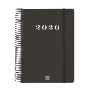Finocam My Agenda de Espiral - Anual 2026 - Tapa Dura Antirayaduras - Formato E10 - 185x20x212mm - 1 Dia por Pagina - Color Negro