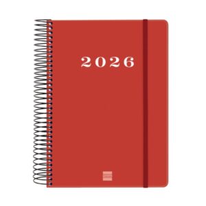 Finocam My Agenda de Espiral en Catalan - Anual 2026 - Tapa Dura Antirayaduras - Formato E10 - 185x20x212mm - 1 Dia por Pagina - Color Rojo
