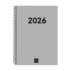 Finocam Espiral Recambio Anual 2026 para Agendas Duo en Catalan - Anual 2026 - Formato E10 - 162x14x212mm - Semana Vista Horizontal - Color Gris Claro