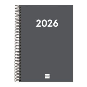 Finocam Espiral Recambio Anual 2026 para Agendas Duo - Anual 2026 - Formato E40 - 230x29x297mm - 1 Dia por Pagina - Color Gris Oscuro