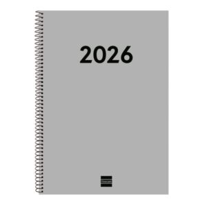 Finocam Espiral Recambio Anual 2026 para Agendas Duo - Anual 2026 - Formato E40 - 217x14x297mm - Semana Vista en Vertical - Color Gris Claro