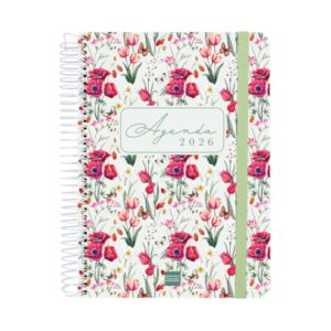 Finocam Cloe Agenda de Espiral en Catalan - Anual 2026 - Planificador - Cierre de Goma - Formato E10 - 175x28x214mm - 1 Dia por Pagina - Color Verde