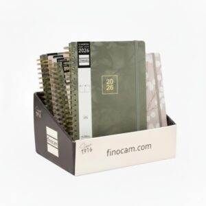 Finocam Optimal Expositor con 8 Agendas de Espiral Surtidas Internacional - Anual 2026 - Planificador - Cierre de Goma - Color Surtidos