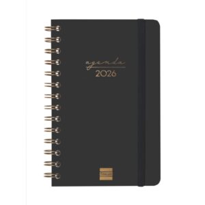 Finocam Alma Agenda - Anual 2026 - con Espiral - Formato E5 - 131x19x190mm - Semana Vista Horizontal - Color Negro