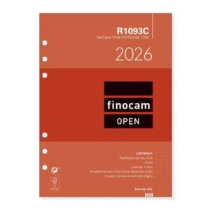 Finocam R1093C Recambio para Agendas Open en Catalan - Anual 2026 - Formato 1000 - 155x6x215mm - Semana Vista Horizontal - Color Blanco