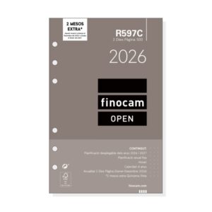 Finocam R597C Recambio Anual 2026 para Agendas Open 2026 en Catalan - Formato 500 - 117x11x181mm - 2 Dias por Pagina - Color Blanco