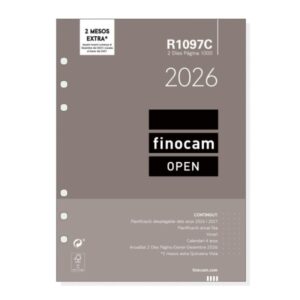 Finocam R1097C Recambio para Agendas Open en Catalan - Anual 2026 - Formato 1000 - 155x11x215mm - 2 Dias por Pagina - Color Blanco
