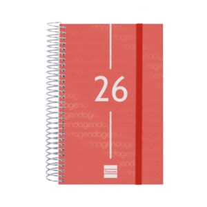 Finocam Year Agenda de Espiral - Anual 2026 - Tapa Ligera - Formato E5 - 135x24x181mm - 1 Dia por Pagina - Color Rojo