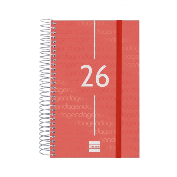 Finocam Year Agenda de Espiral - Anual 2026 - Tapa Ligera - Formato E5 - 135x24x181mm - 1 Dia por Pagina - Color Rojo
