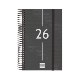 Finocam Year Agenda de Espiral - Tapa Ligera - Formato E5 - 135x24x181mm - 1 Dia por Pagina - Color Negro