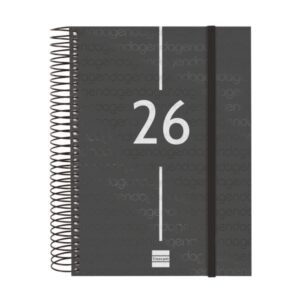 Finocam Year Agenda de Espiral - Anual 2026 - Tapa Ligera - Formato E10 - 175x29x212mm - 1 Dia por Pagina - Color Negro