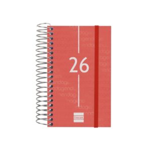 Finocam Year Agenda de Espiral en Catalan - Anual 2026 - Tapa Ligera - Formato E3 - 95x24x127mm - 1 Dia por Pagina - Color Rojo