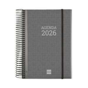 Finocam Basics Agenda - Anual 2026 - con Espiral - Personalizable - Formato E10 - 175x29x212mm - 1 Dia por Pagina - Color Gris