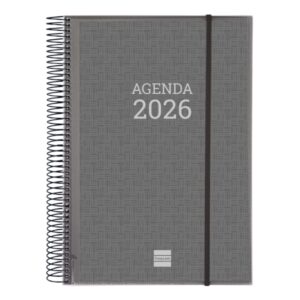Finocam Basics Agenda - Anual 2026 - con Espiral - Personalizable - Formato E40 - 230x29x297mm - 1 Dia por Pagina - Color Gris