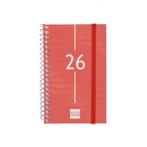 Finocam Year Agenda de Espiral - Anual 2026 - Tapa Ligera - Formato E3 - 85x14x127mm - Semana Vista Horizontal - Color Rojo