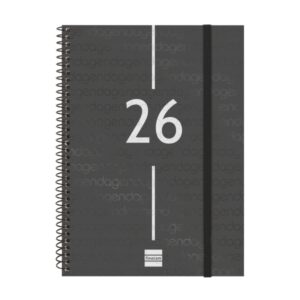 Finocam Year Agenda de Espiral - Anual 2026 - Tapa Ligera - Formato E10 - 162x14x212mm - Semana Vista Horizontal - Color Negro