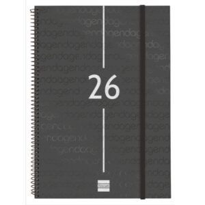 Finocam Year Agenda de Espiral en Catalan - Anual 2026 - Tapa Ligera - Formato E40 - 217x14x297mm - Semana Vista Horizontal - Color Negro