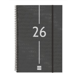 Finocam Year Agenda de Espiral en Catalan - Anual 2026 - Tapa Ligera - Formato E11 - 172x14x242mm - Semana Vista en Vertical - Color Negro