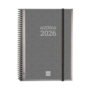 Finocam Agenda Personalizable - Tapa Blanda - Cierre de Goma - Formato E10 - 162x14x212mm - Semana Vista en Vertical - Color Gris