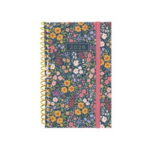 Finocam Design Collection Agenda de Espiral - Anual 2026 - Tapa Ligera - Formato E3 - 85x14x127mm - Semana Vista Horizontal - Tematica de Flores