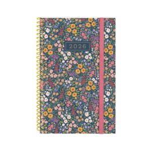 Finocam Design Collection Agenda de Espiral en Catalan - Anual 2026 - Tapa Ligera - Formato E5 - 124x14x181mm - Semana Vista Horizontal - Tematica de Flores