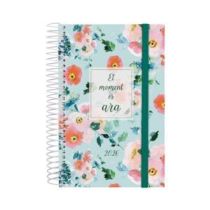Finocam Design Collection Agenda de Espiral - Anual 2026 - Tapa Ligera - Formato E5 - 132x25x181mm - 1 Dia por Pagina - Tematica de Flores