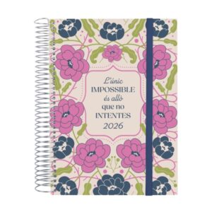 Finocam Design Collection Agenda de Espiral en Catalan - Anual 2026 - Tapa Ligera - Formato E10 - 172x29x212mm - 1 Dia por Pagina - Tematica de Flores