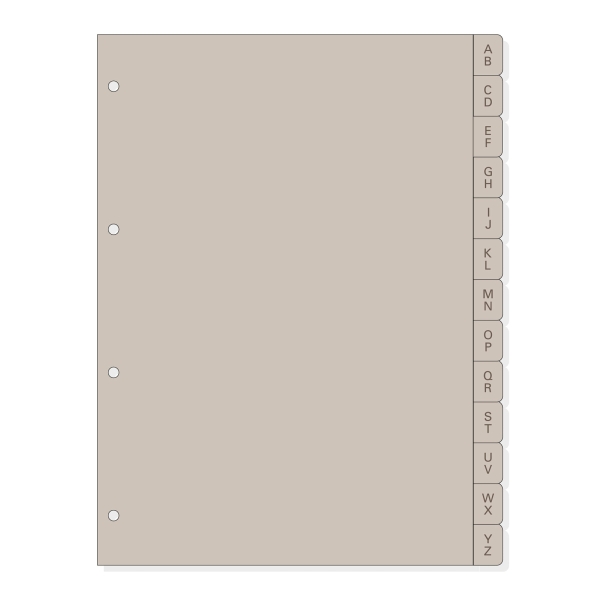 Finocam R4064 Indice Alfabetico para Agendas Open - 13 Solapas - Formato A4 - 220x2x297mm - PVC - Color Beige Grisaceo