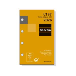 Finocam C197 Recambio para Agendas Classic - Anual 2026 - Hojas Microperforadas - Formato 601 - 56x10x89mm - 2 Dias por Pagina - Color Blanco