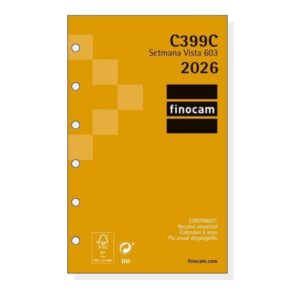 Finocam C399C Recambio para Agendas Classic en Catalan - Anual 2026 - Esquinas Microperforadas - Formato 603 - 79x6x127mm - Semana Vista Horizontal - Color Blanco