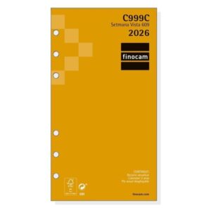 Finocam C999C Recambio para Agendas Classic en Catalan - Anual 2026 - Esquinas Microperforadas - Formato 609 - 94x6x171mm - Semana Vista Horizontal - Color Blanco
