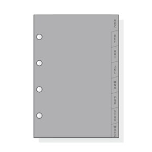 Finocam C164 Indice Alfabetico para Agendas Classic - 8 Solapas - Formato 601 - 66x89x3mm - PVC - Color Gris