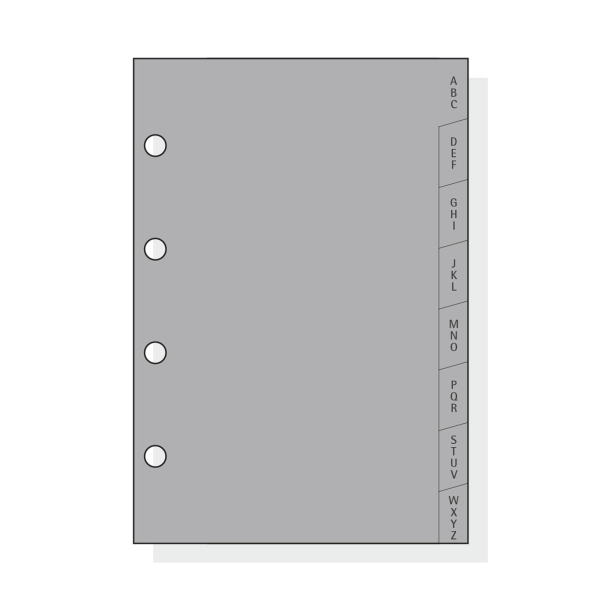 Finocam C164 Indice Alfabetico para Agendas Classic - 8 Solapas - Formato 601 - 66x89x3mm - PVC - Color Gris