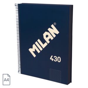 Milan 430 Since 1918 Cuaderno A4 con Espiral - Cuadricula 5x5mm - 120 Hojas de 95g - Tapa Dura - Color Azul