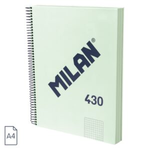 Milan 430 Since 1918 Cuaderno A4 con Espiral - Cuadricula 5x5mm - 120 Hojas de 95g - Tapa Dura - Color Menta