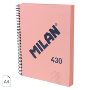 Milan 430 Since 1918 Cuaderno A4 con Espiral - Cuadricula 5x5mm - 120 Hojas de 95g - Tapa Dura - Color Rosa