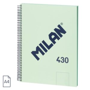 Milan 430 Since 1918 Cuaderno A4 con Espiral - Hojas Blancas - 80 Hojas de 95g - Tapa Dura - Color Menta