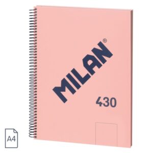 Milan 430 Since 1918 Cuaderno A4 con Espiral - Hojas Blancas - 80 Hojas de 95g - Tapa Dura - Color Rosa