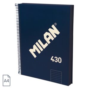 Milan 430 Since 1918 Cuaderno A4 con Espiral - Papel a Lineas de 7mm - 120 Hojas de 95g - Tapa Dura - Color Azul